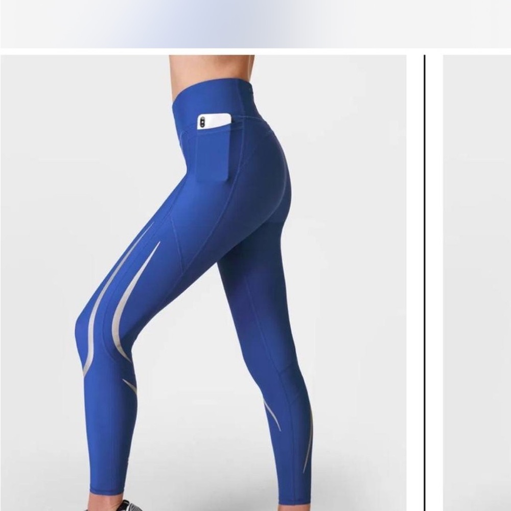 Blue High-Waisted Leggings with Pocket